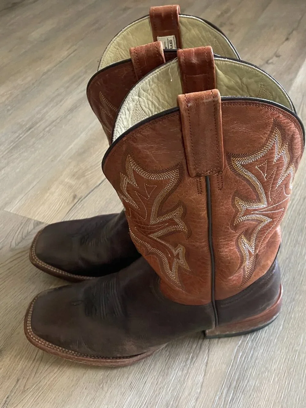 John B Stetson Men's 11B Leather Western Embroidered Calf Boots Brown!